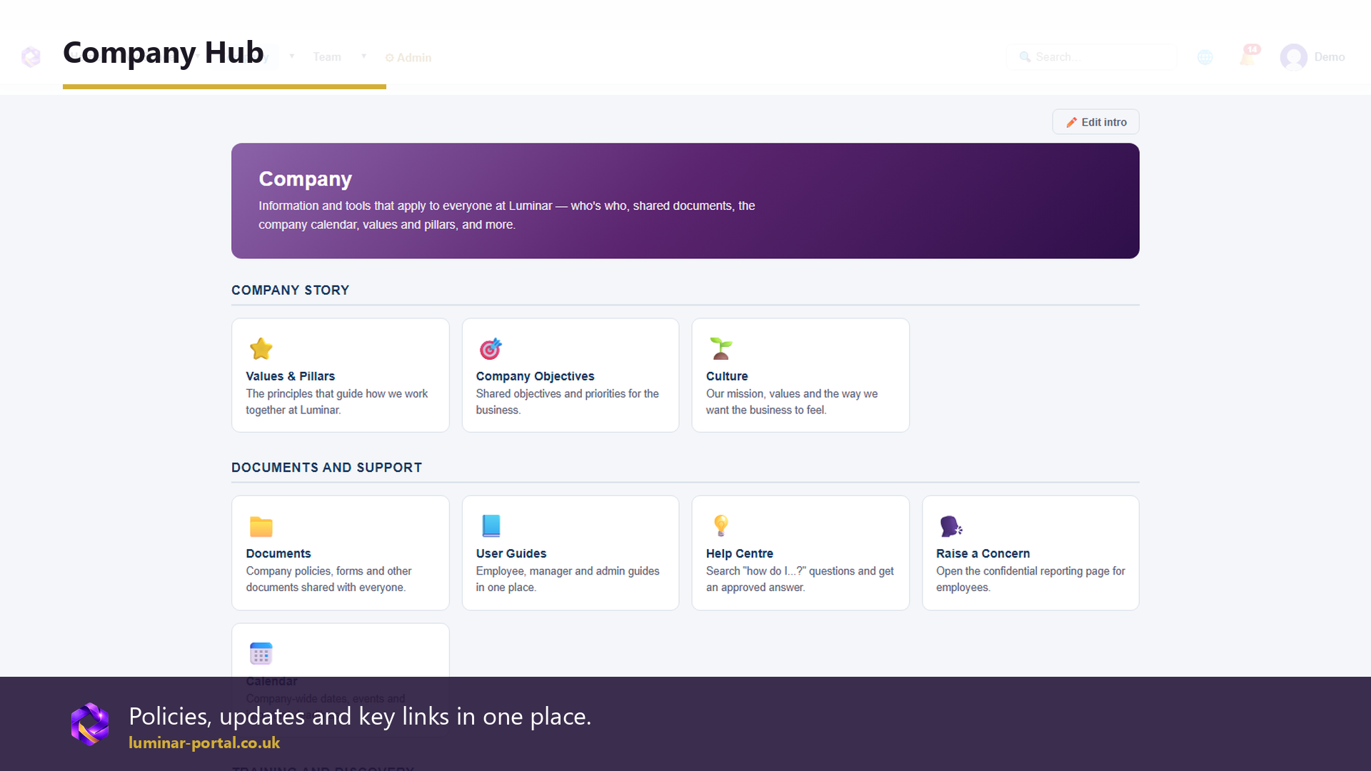 The Company Hub brings policies, updates and key links into one place.