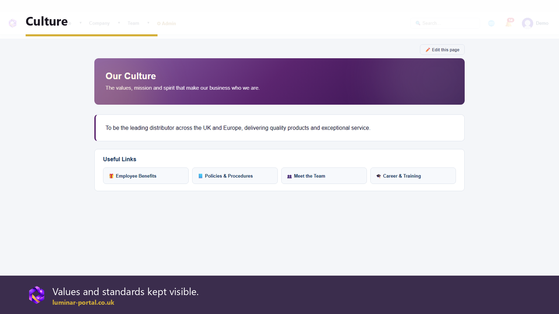 Culture content keeps values and standards visible.